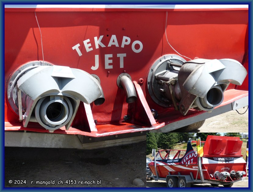 turbinenantriebe der touristenattraktion jetboot, lake tekapo (neuseeland südinsel) am 06.01.2018