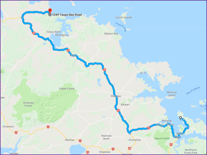 reiseroute von russell nach taupo bay