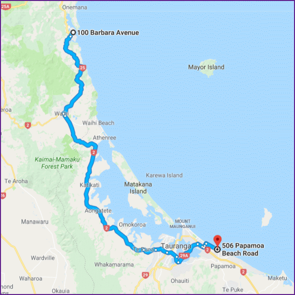 reiseroute von whangamata nach papamoa