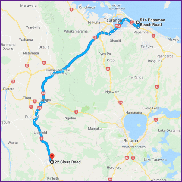 reiseroute von papamoa nach tokoroa