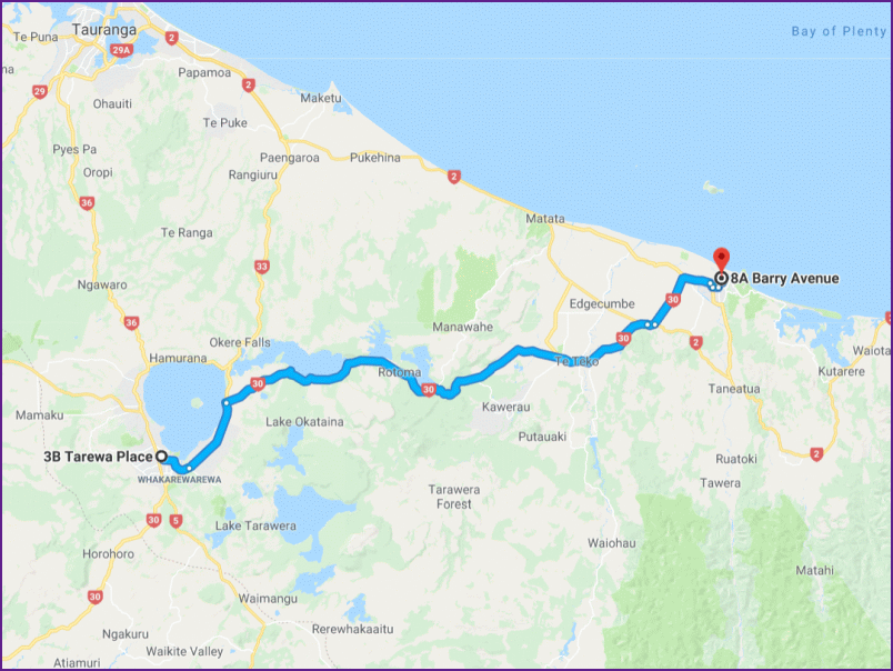 reiseroute von rotorua nach whakatane