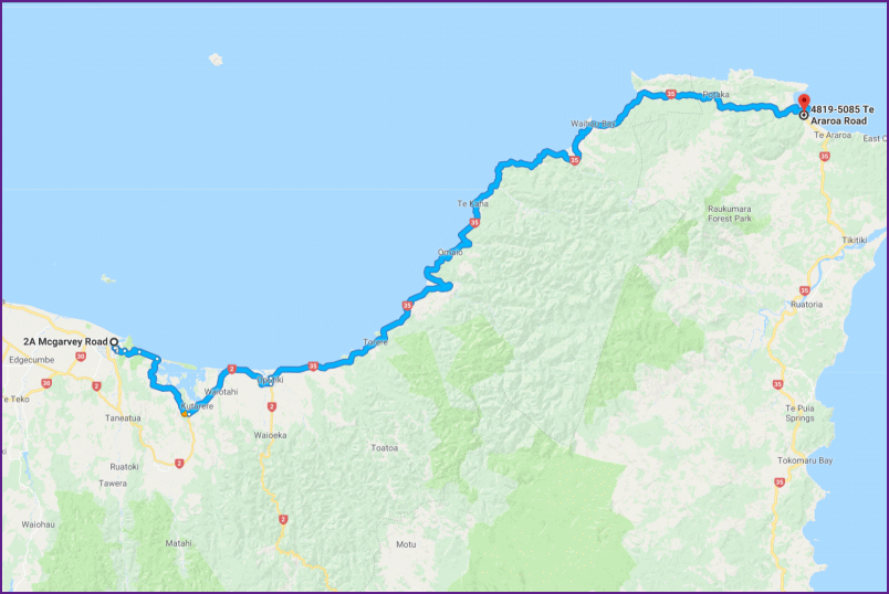 reiseroute von whakatane nach te araroa