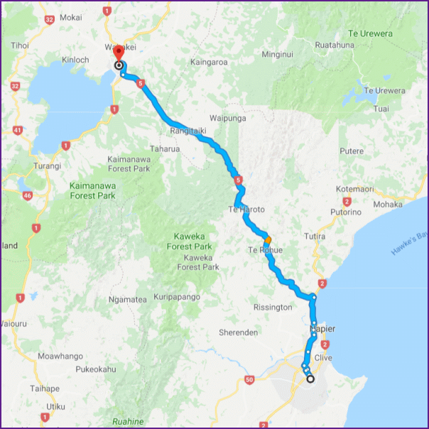 reiseroute von hastings nach taupo