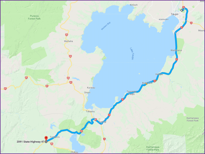 reiseroute vom 15.12.17 von taupo nach tongariro