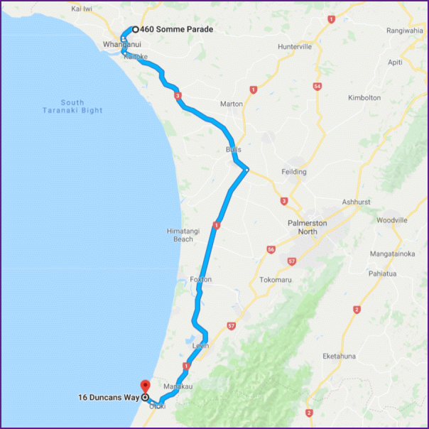 reiseroute von whanganui nach otaki beach