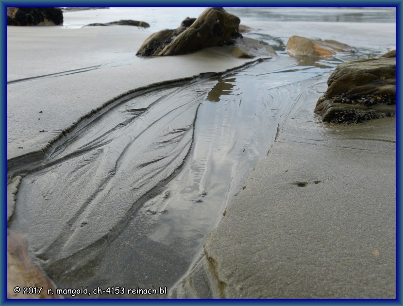 das wasser des ins meer fliessenden baches schwemmt schne bilder aus dem sand