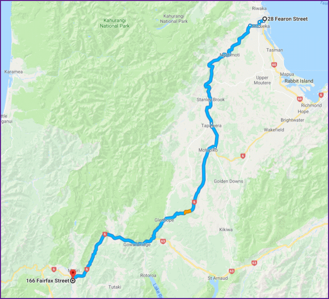 reiseroute von motueka nach murchison