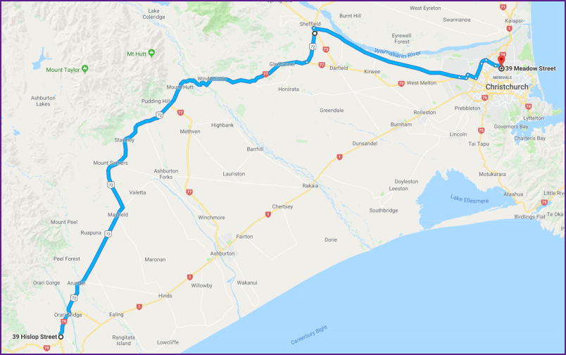 reiseroute von christchurch nach geraldine