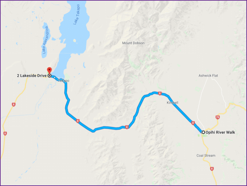 reiseroute von fairlie nach lake tekapo