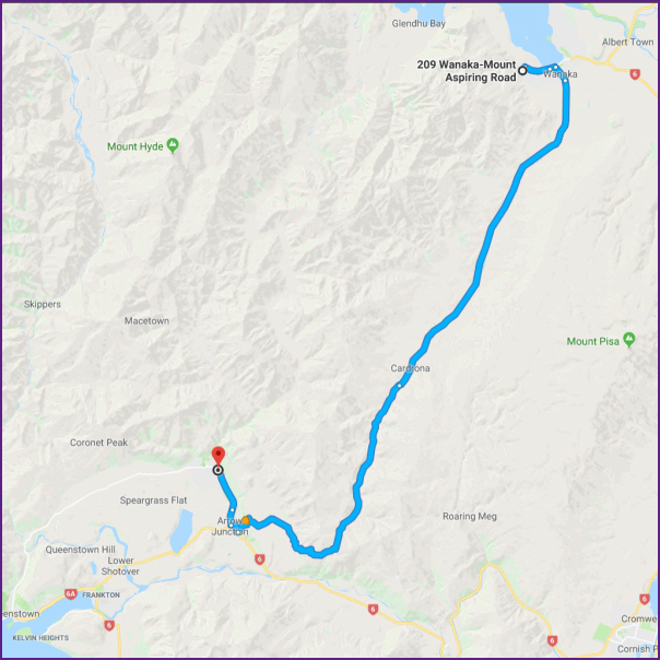 reiseroute von wanaka nach arrowtown