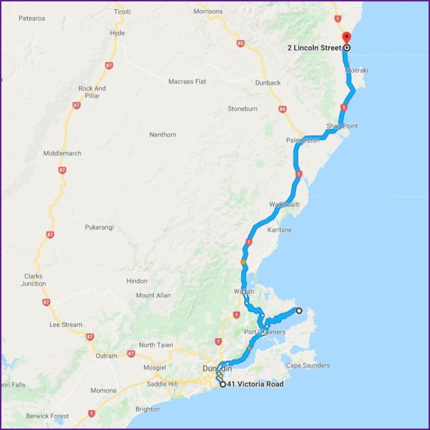 reiseroute von dunedin nach hampden