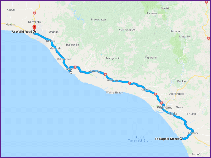 reiseroute von koitiata nach hawera