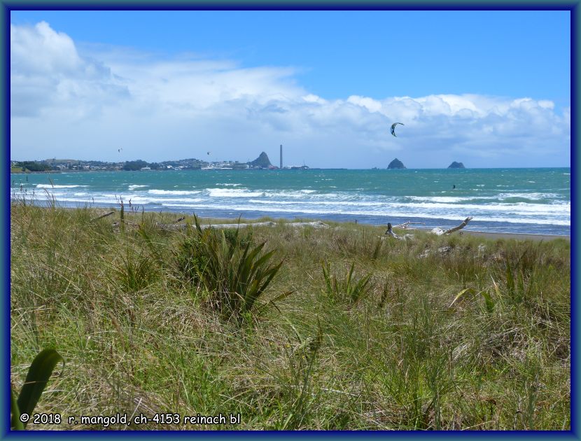 am strand hat es dank starkem wind viele kite-surfer