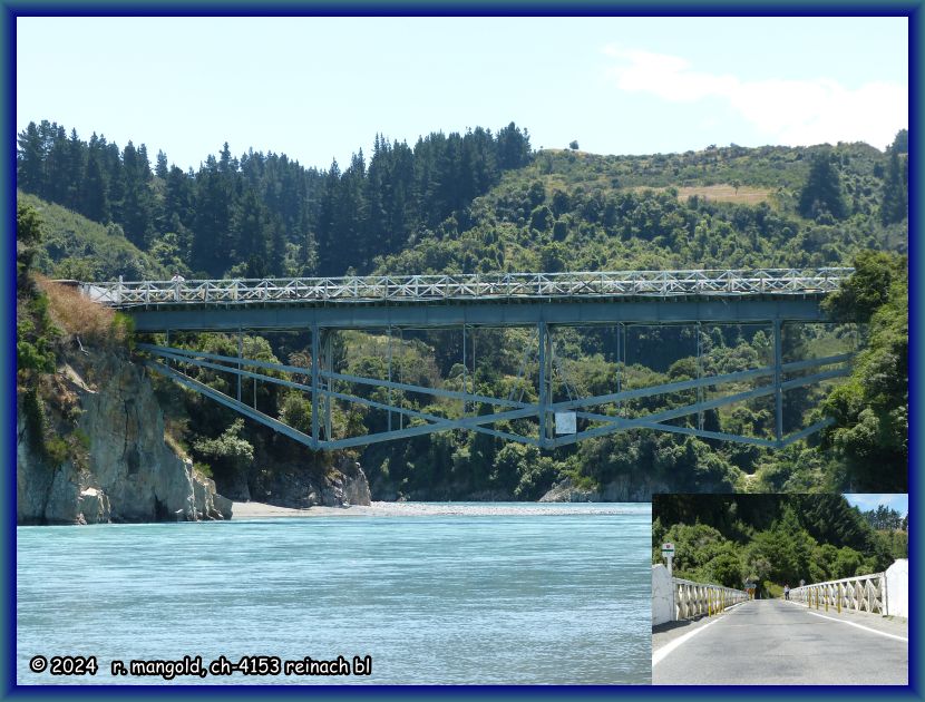 stahl und holz kombiniert, die br&uuml;cke &uuml;ber die rakaia gorge (neuseeland s&uuml;dinsel) am 02.01.2018